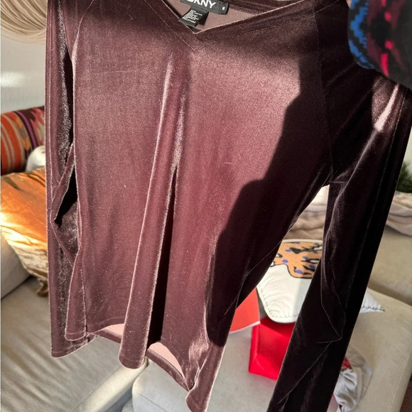 DKNY Womens Chocolate Brown Velvet Long Sleeve Shirt - M - Picture 11 of 12